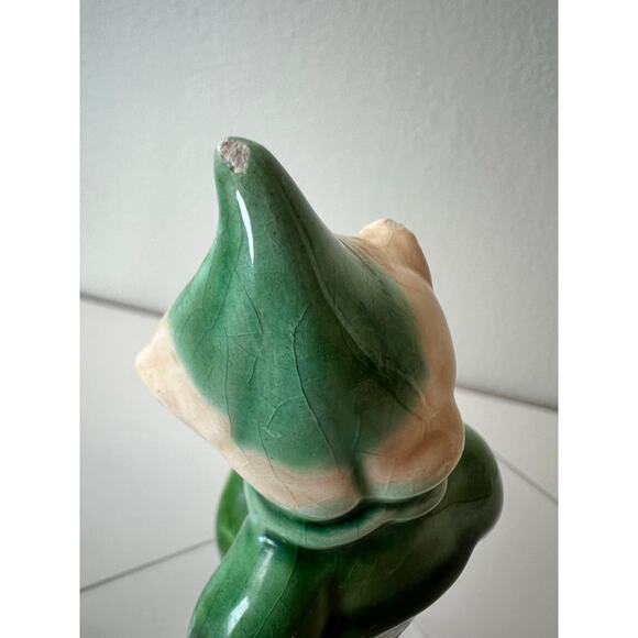 Vintage Green Pixie Elf Shelf Sitter Ceramic Figurine Knee Hugger - Picture 5 of 9